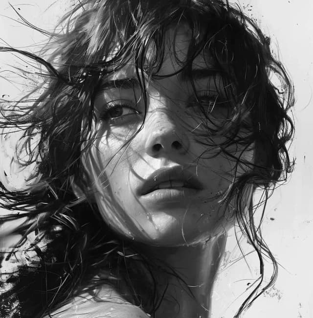 Girl with Long Hair Covering Face